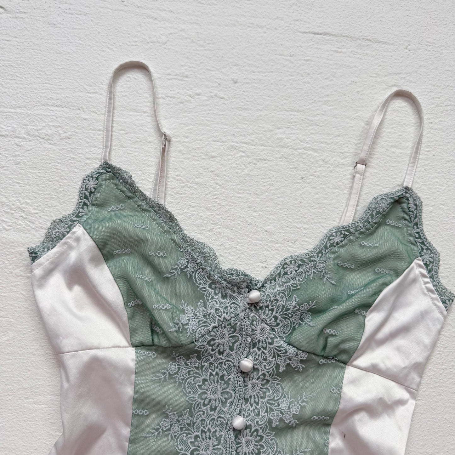 Secondhand Princess Polly Mint Green Satin Lace Button Cami Top, Size 4