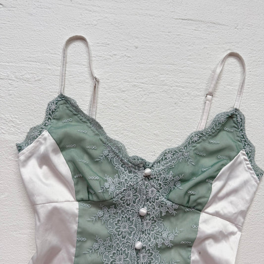 Secondhand Princess Polly Mint Green Satin Lace Button Cami Top, Size 4