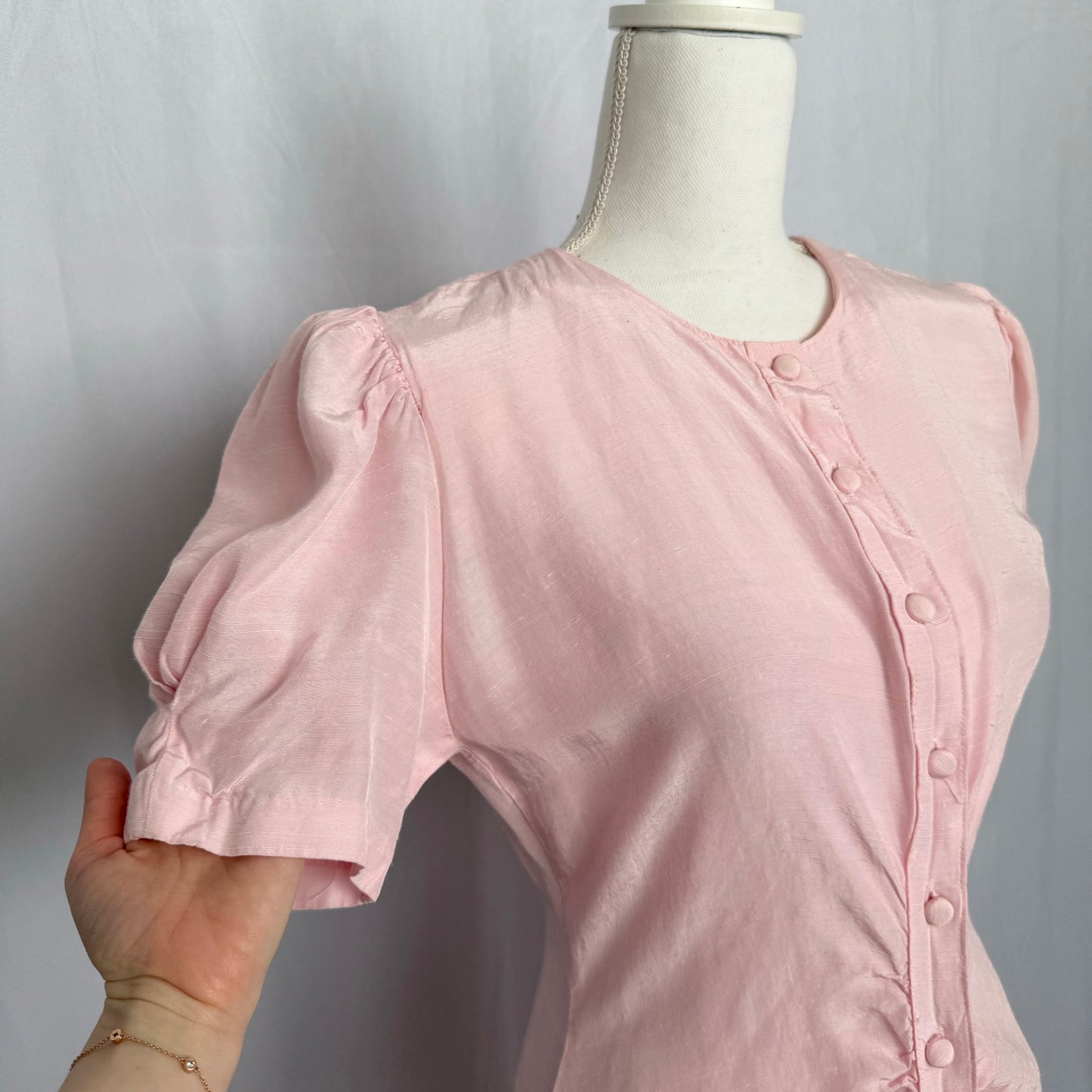 Vintage 80s Jonathan Martin Pink Button Front Dress, Size 9/10