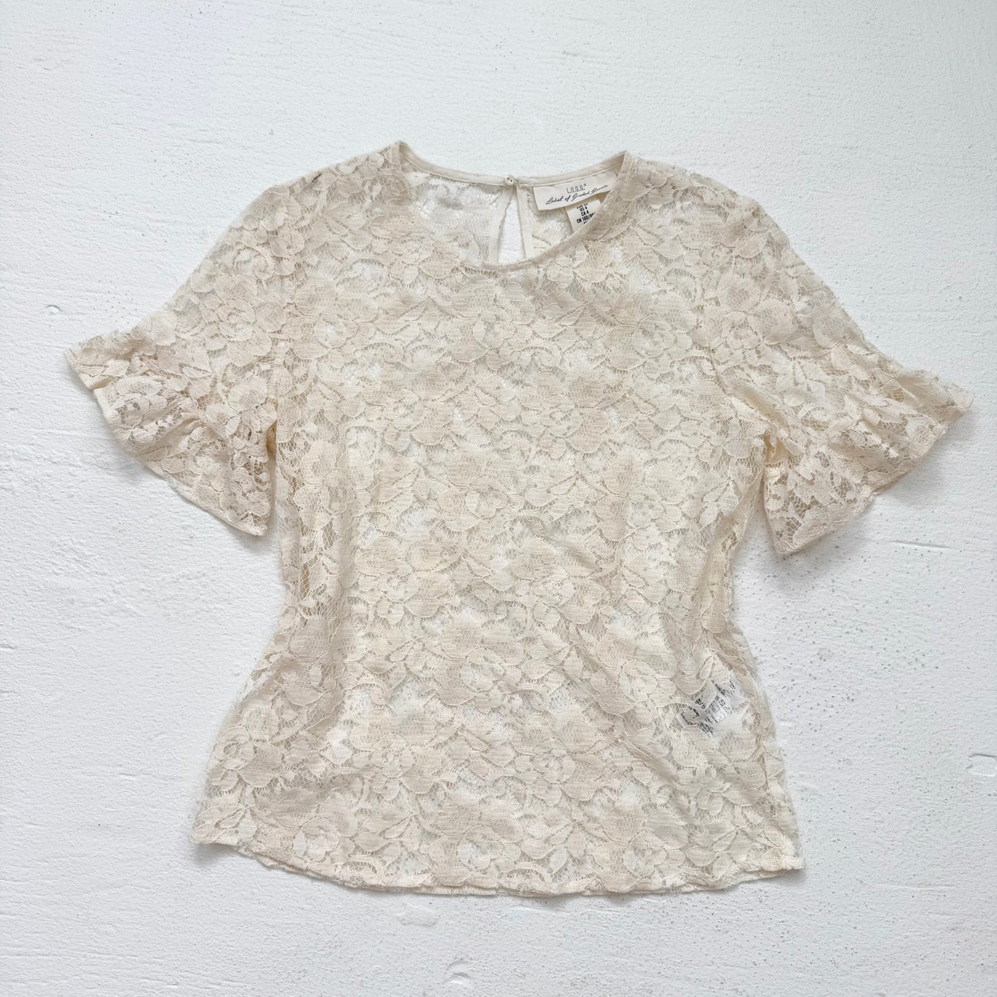 Secondhand LOGG H&M Flounce-Sleeved Cream Lace Blouse, Size 4