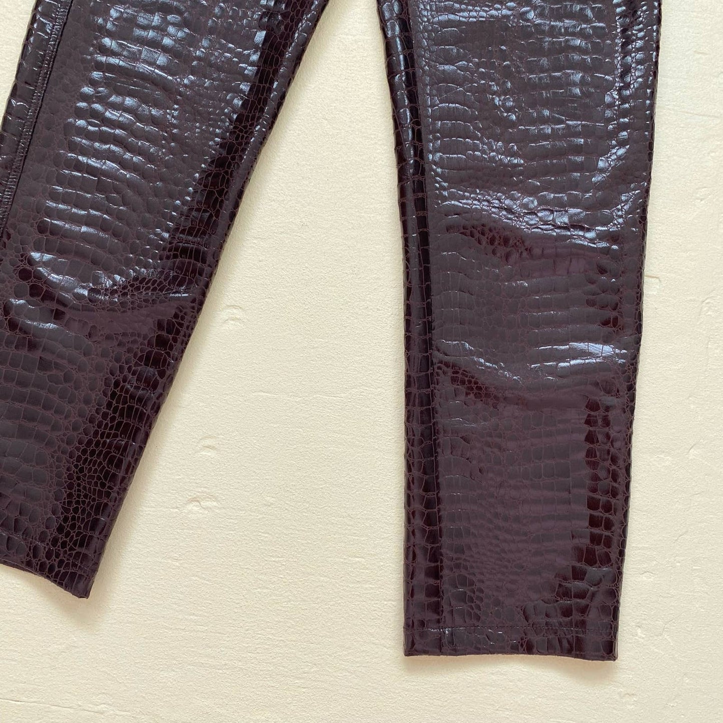 Secondhand Motel Parallel Trouser Croc PU Dark Brown, Size XS