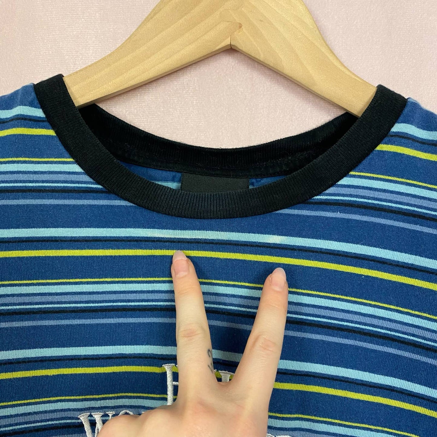 Reworked HUF Worldwide Stripe Knit Crop Tee, Size Medium