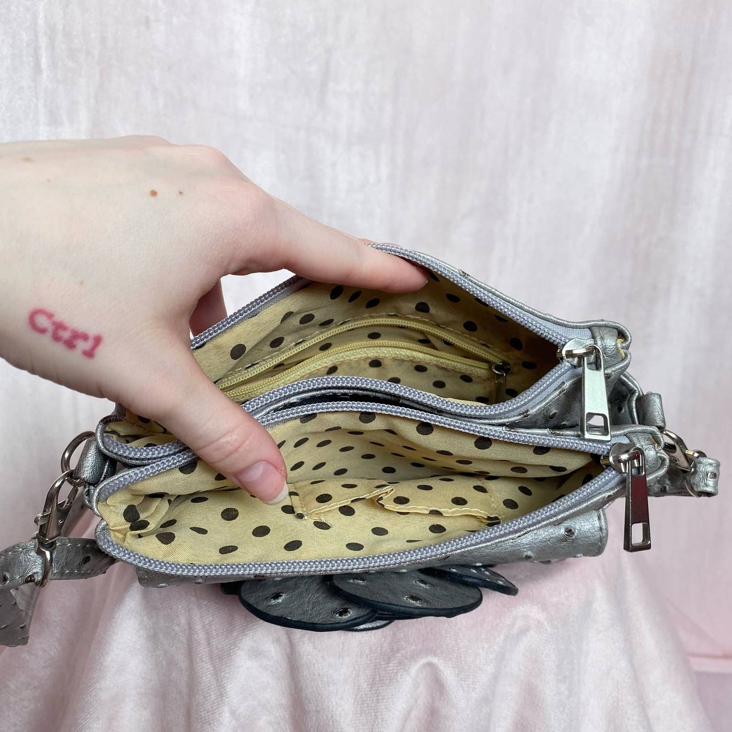 Secondhand Faux Ostrich Leather Flower Crossbody Bag