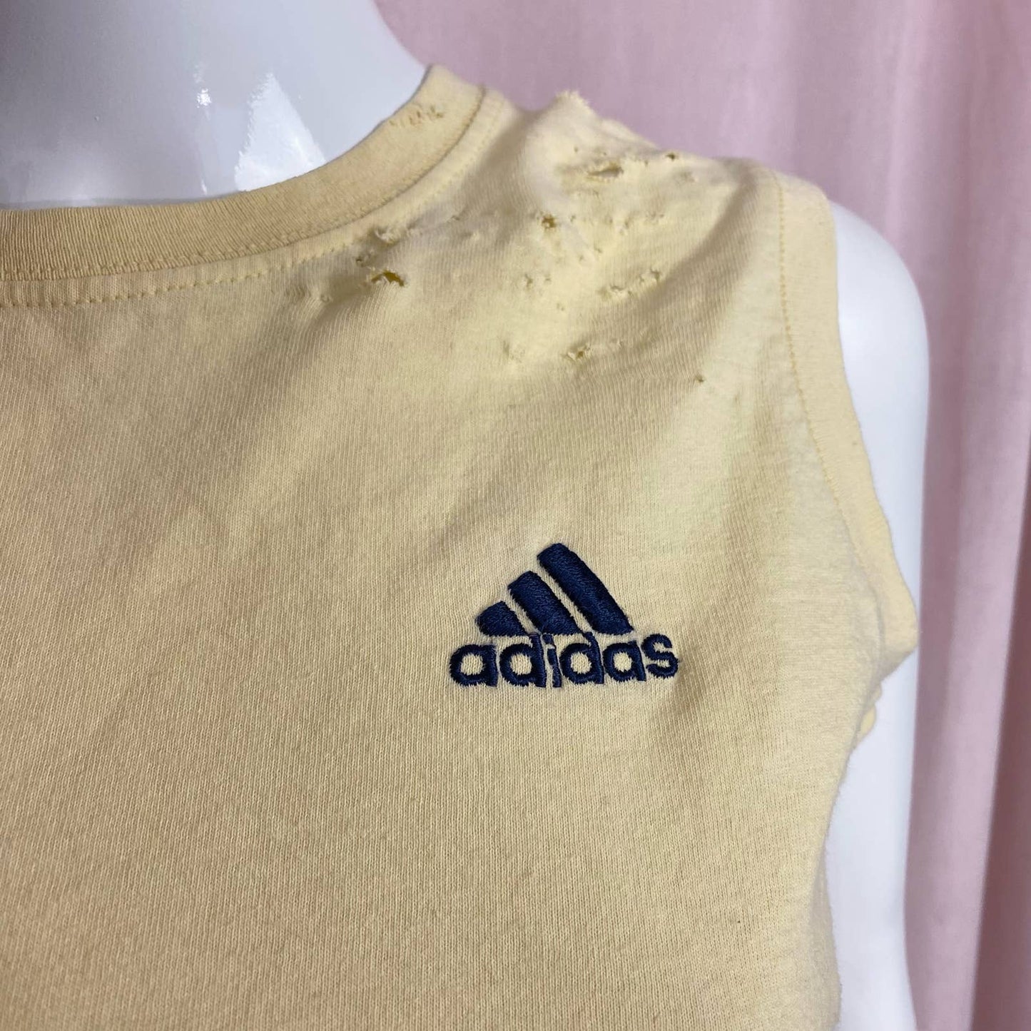 Reworked Adidas Distressed Yellow Crop Tank, Size Small