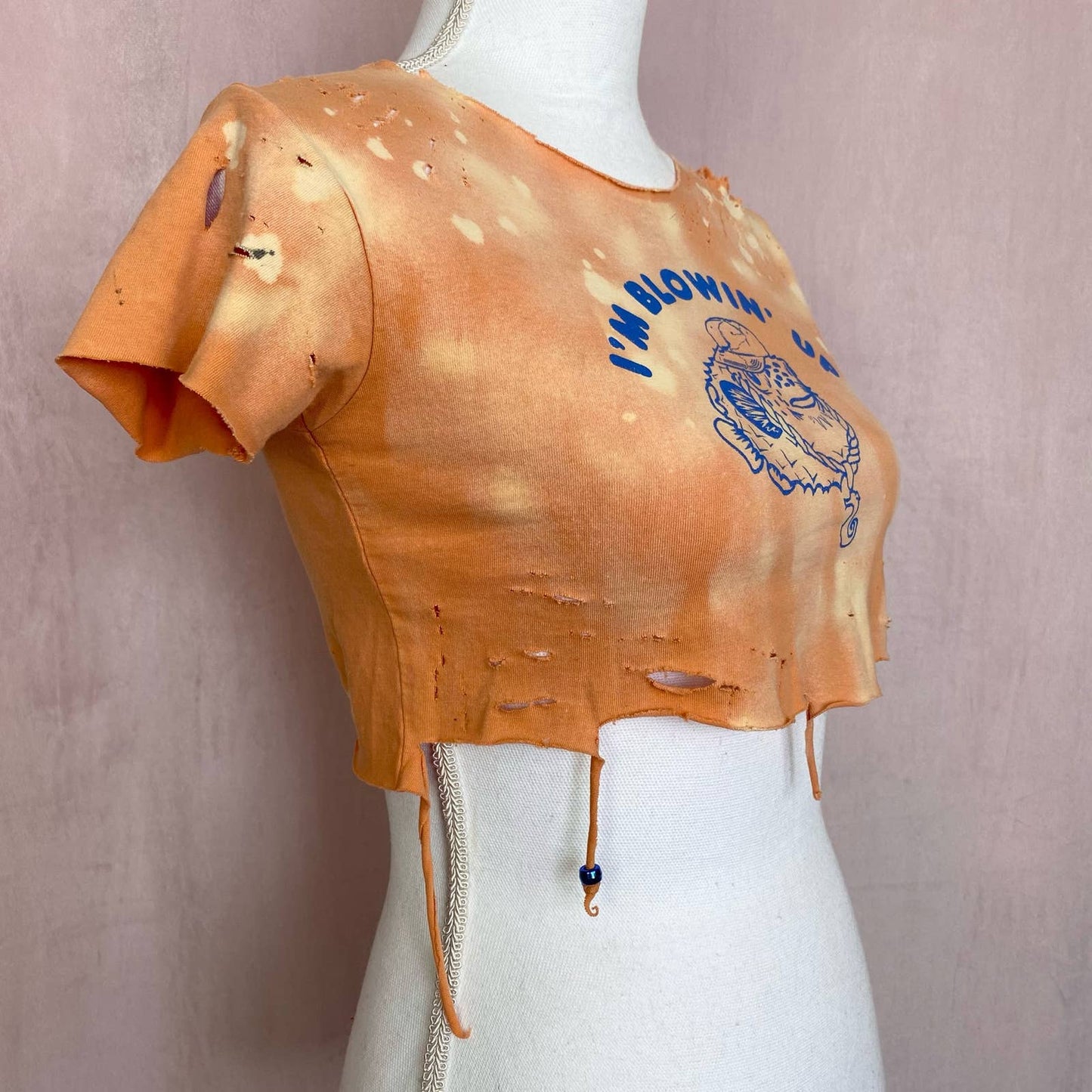 Upcycled I’m Blowin’ Up Distressed Crop Baby Tee, Size XS