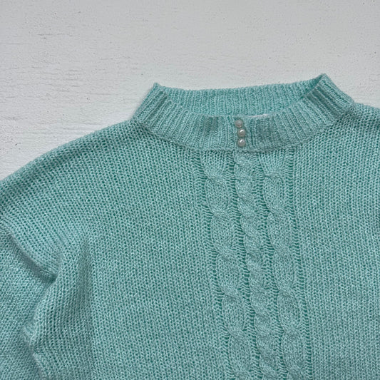 Vintage 80s Sterling Harris Pearl Neck Sweater, Size Medium