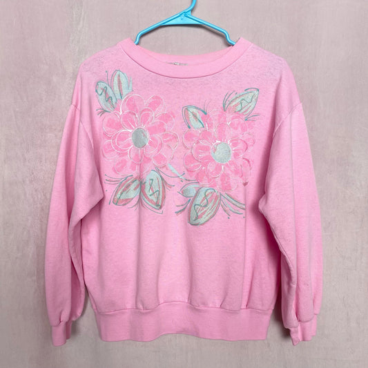 Vintage Title IX Pink Floral Crewneck Sweatshirt, Size Large