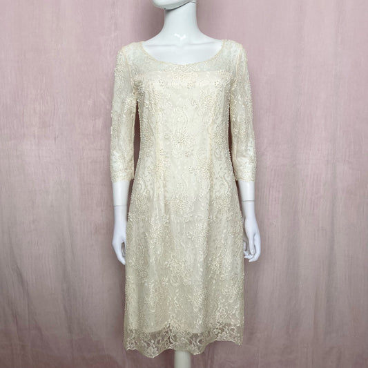 Vintage Valerie Cream Lace Beaded Formal Dress, Size 6