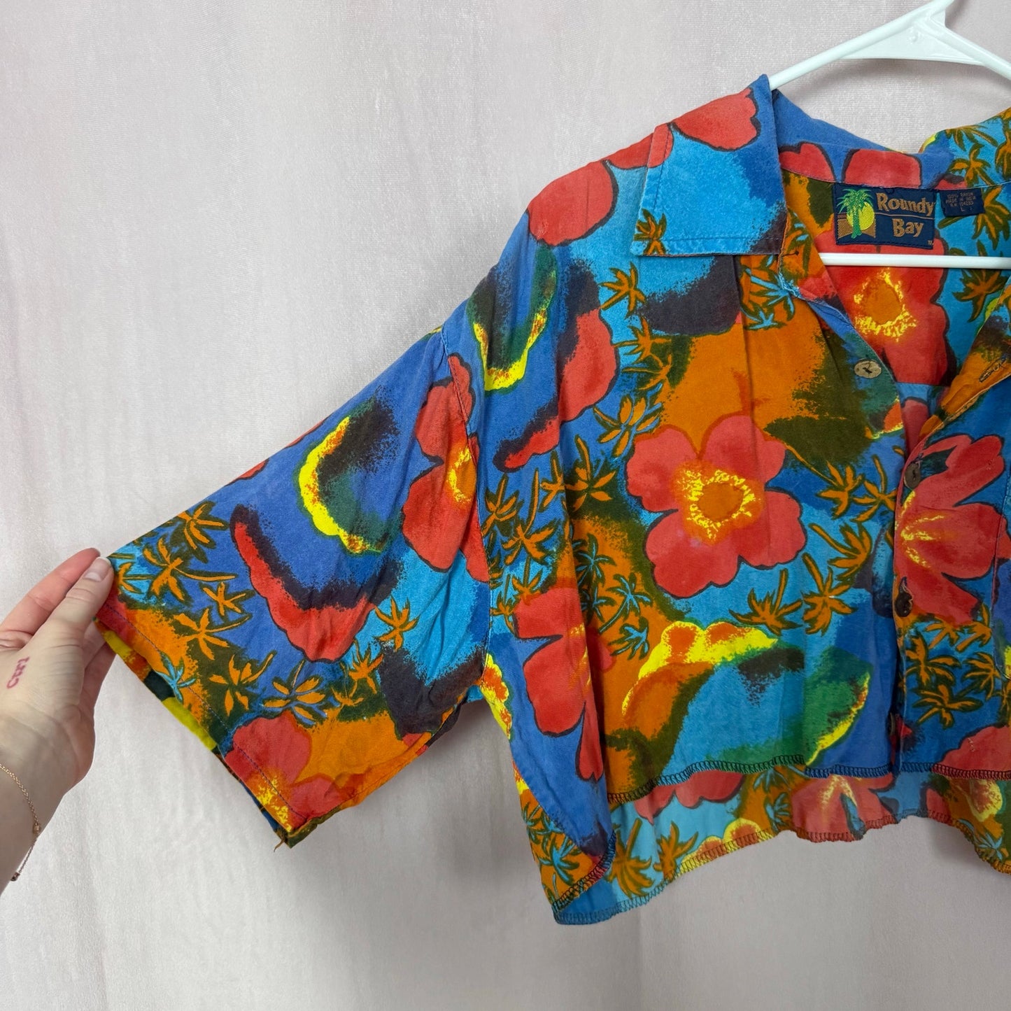 Upcycled Vintage Crop Hawaiian Shirt, Size Large