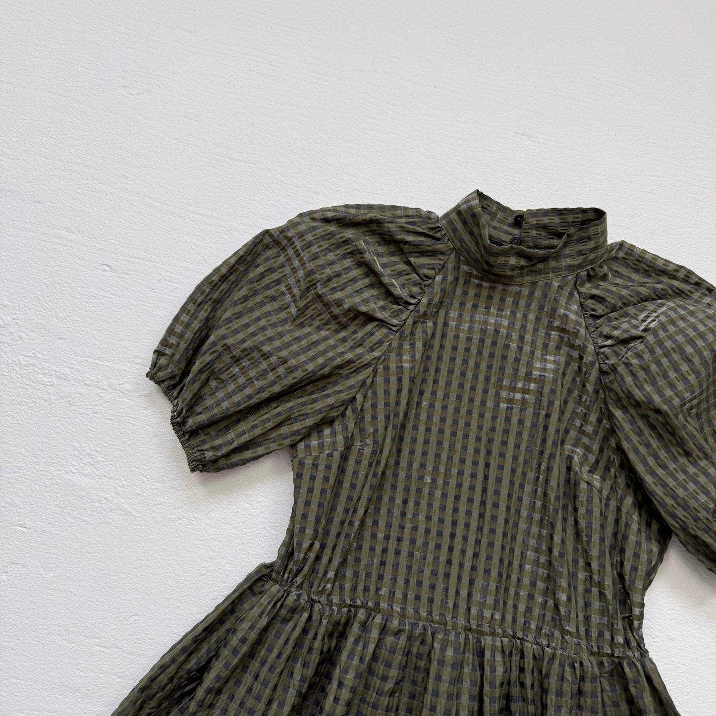 Secondhand H&M Green Plaid Puff Sleeve Babydoll Mini Dress XS