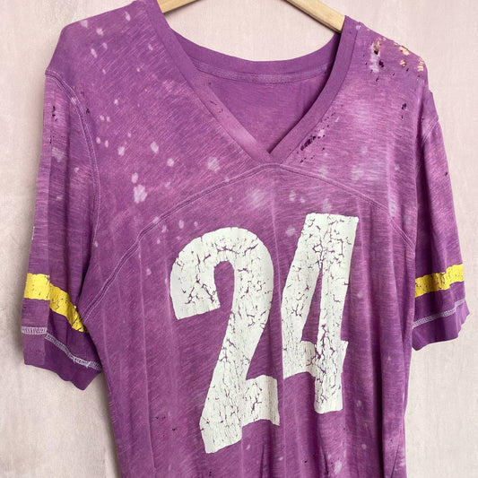 Upcycled Vintage Vikings Distressed Jersey Tee, Size Large