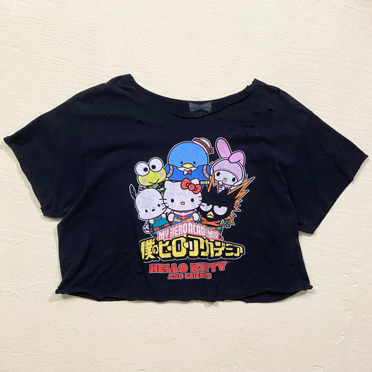 Reworked My Hero Academia Hello Kitty Distressed Crop Tee, Size Large