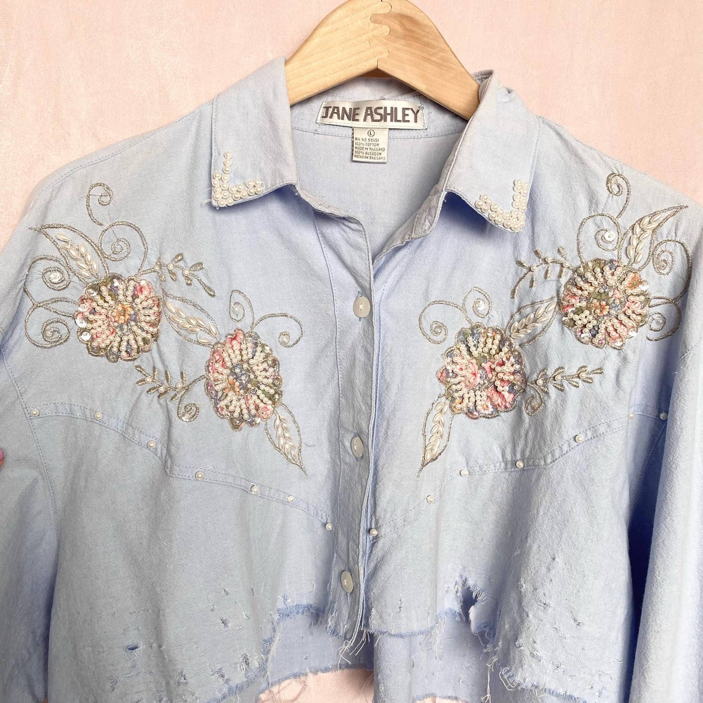 Upcycled Vintage Jane Ashley Embellished Denim Crop Jacket, Size Large