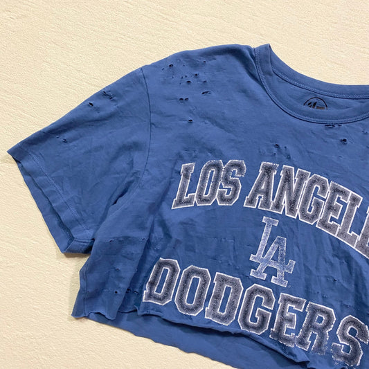 Reworked LA Dodger's Distressed Crop Tee, Size Medium