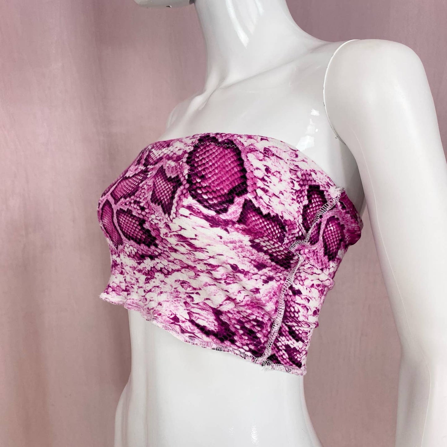 Scrap Fabric Y2K Pink Snake Print Crop Tube Top, Size Small