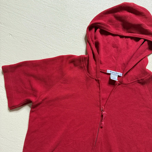 Vintage Moving Bleu Red Short Sleeve Zip Up Hoodie, Size Medium