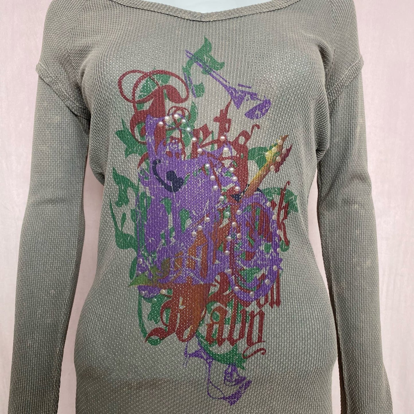 Y2K Anama Rock Graphic Grunge Asymmetrical Long Sleeve, Size Large