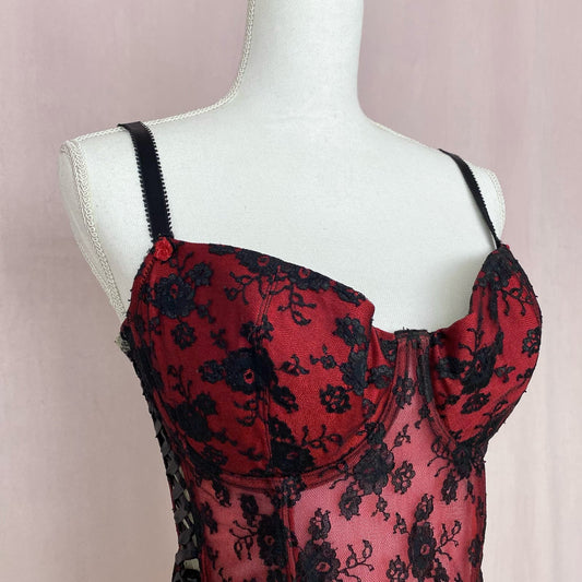 Vintage Red & Black Mesh Lace Corset Top