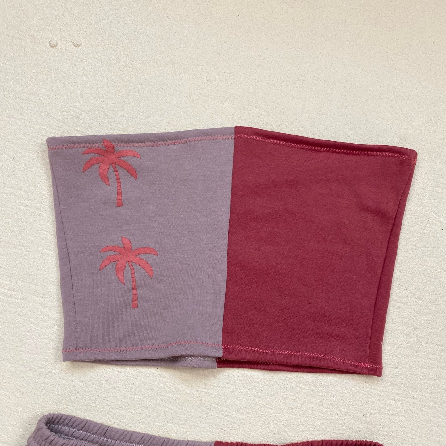 Upcycled Palm Tree Colorblock Tube Top & Shorts Set, Size XS