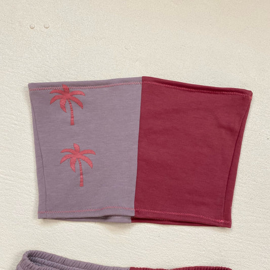 Upcycled Palm Tree Colorblock Tube Top & Shorts Set, Size XS