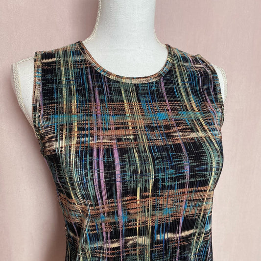 Vintage Plisse Micro Pleated Abstract Tank Top, Size Small