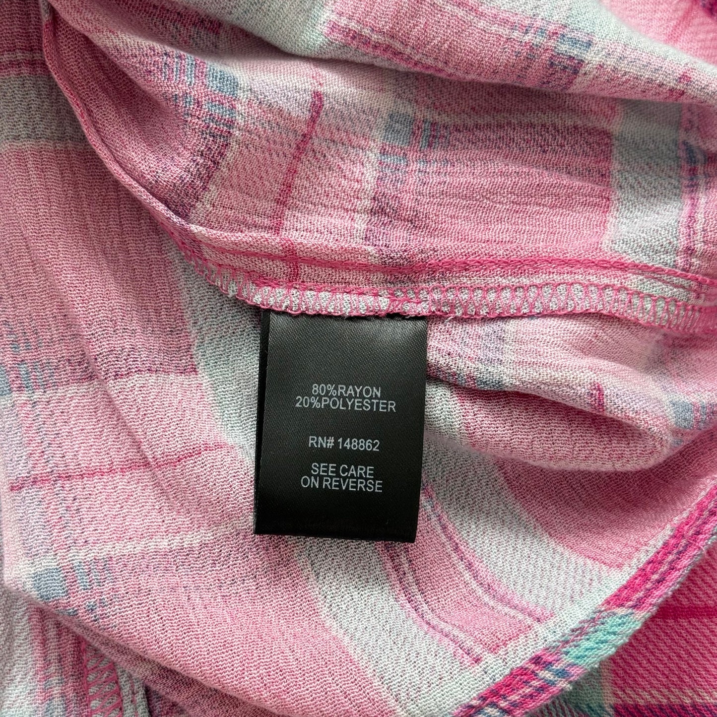 Secondhand Torrid Pink Teal Plaid Tie Front Peplum Top, Size 2X