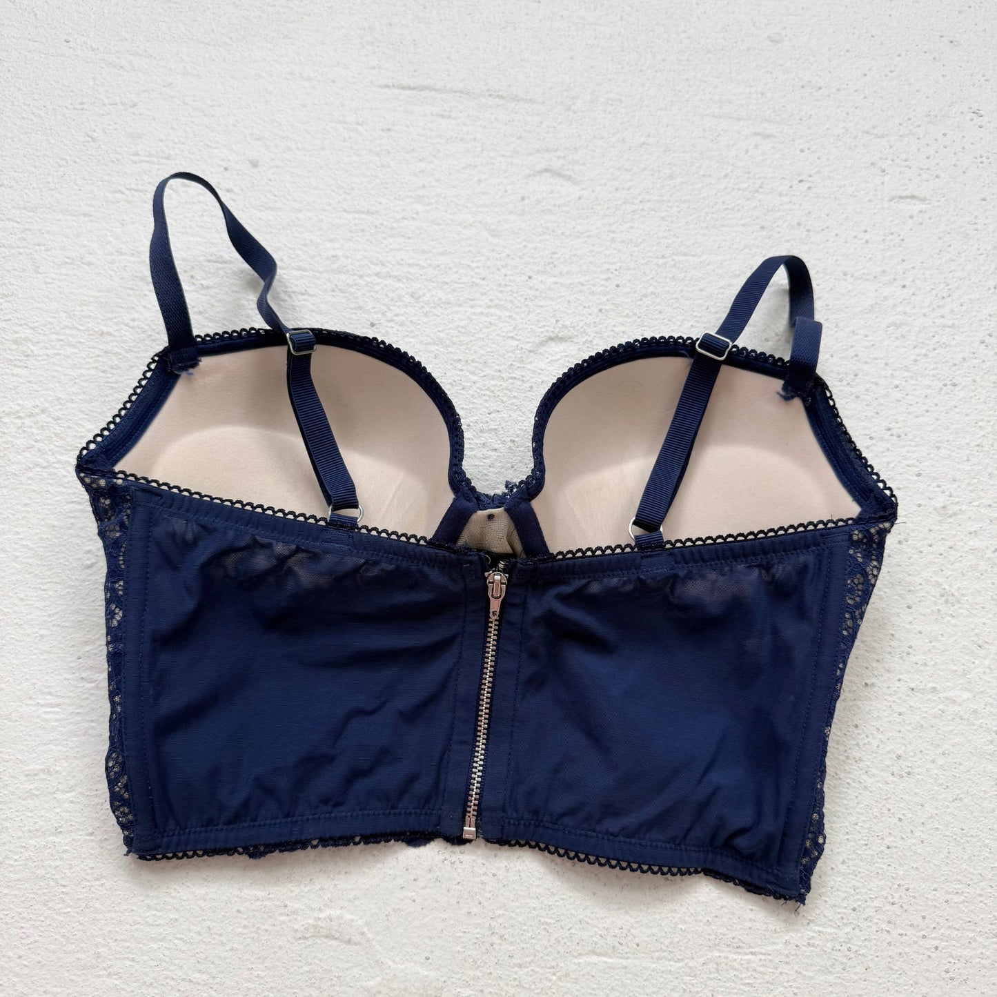 Secondhand Victoria’s Secret Navy Lace Demi Bustier 34D Push Up Back Zip