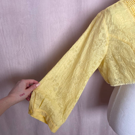 Reworked JM Collection Yellow Floral Crop Button Up, Size 14