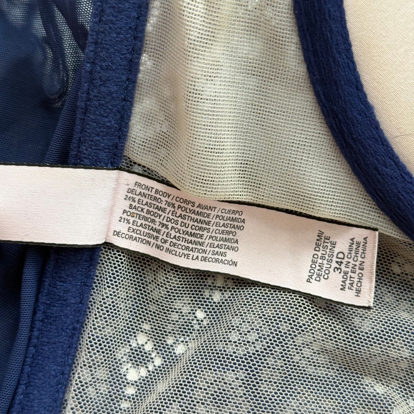 Secondhand Victoria’s Secret Navy Lace Demi Bustier 34D Push Up Back Zip