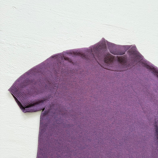 Vintage 90s Heather Purple Ribbed Short Sleeve Sweater Top, Size XS/S