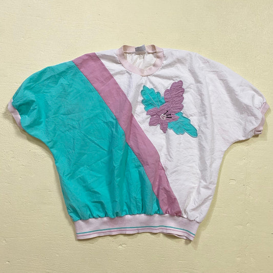 Vintage Koret Colorblock Floral Nylon Short Sleeve, Size XXL