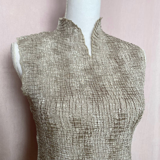 Vintage Plisse Crinkle Tank Top Sleeveless Blouse, Size Large