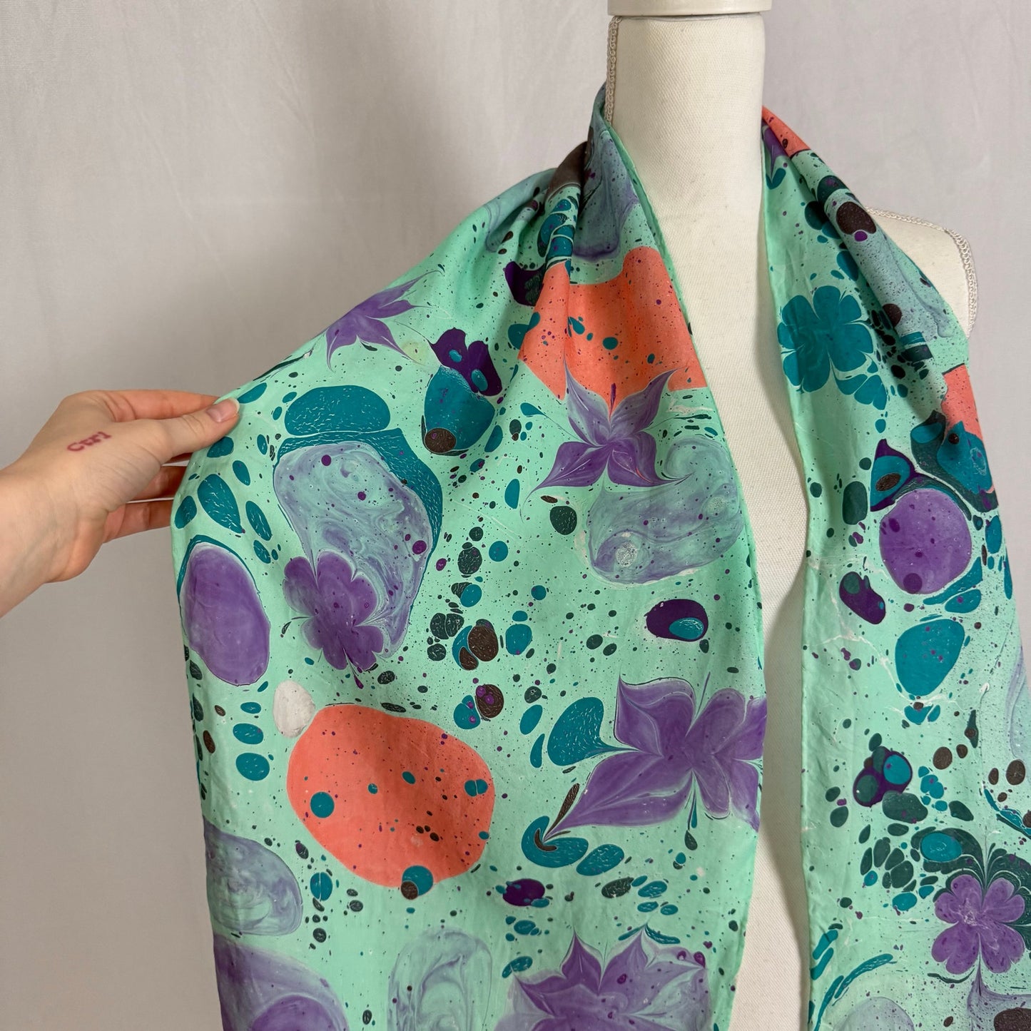 Secondhand Silk Turquoise Abstract Print Scarf