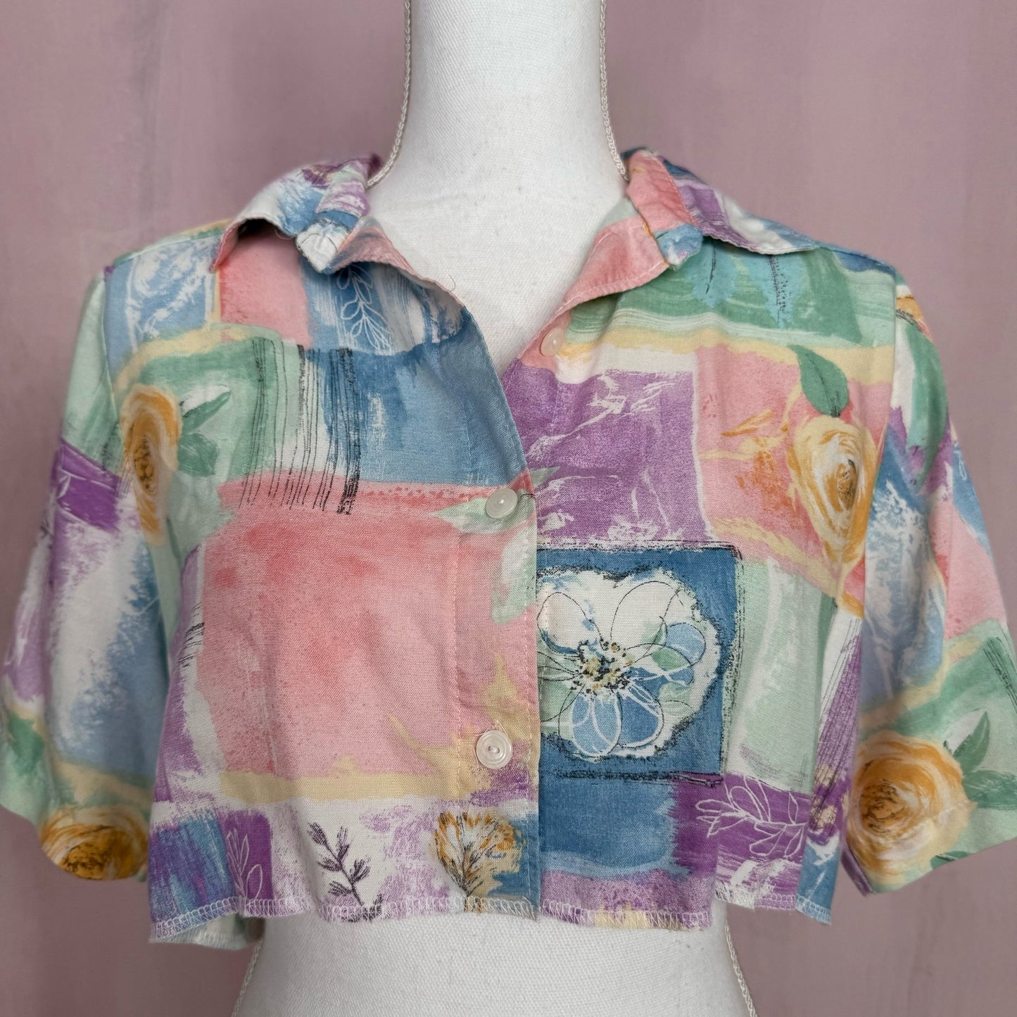 Upcycled Vintage Alfred Dunner Crop Button Up, Size 14