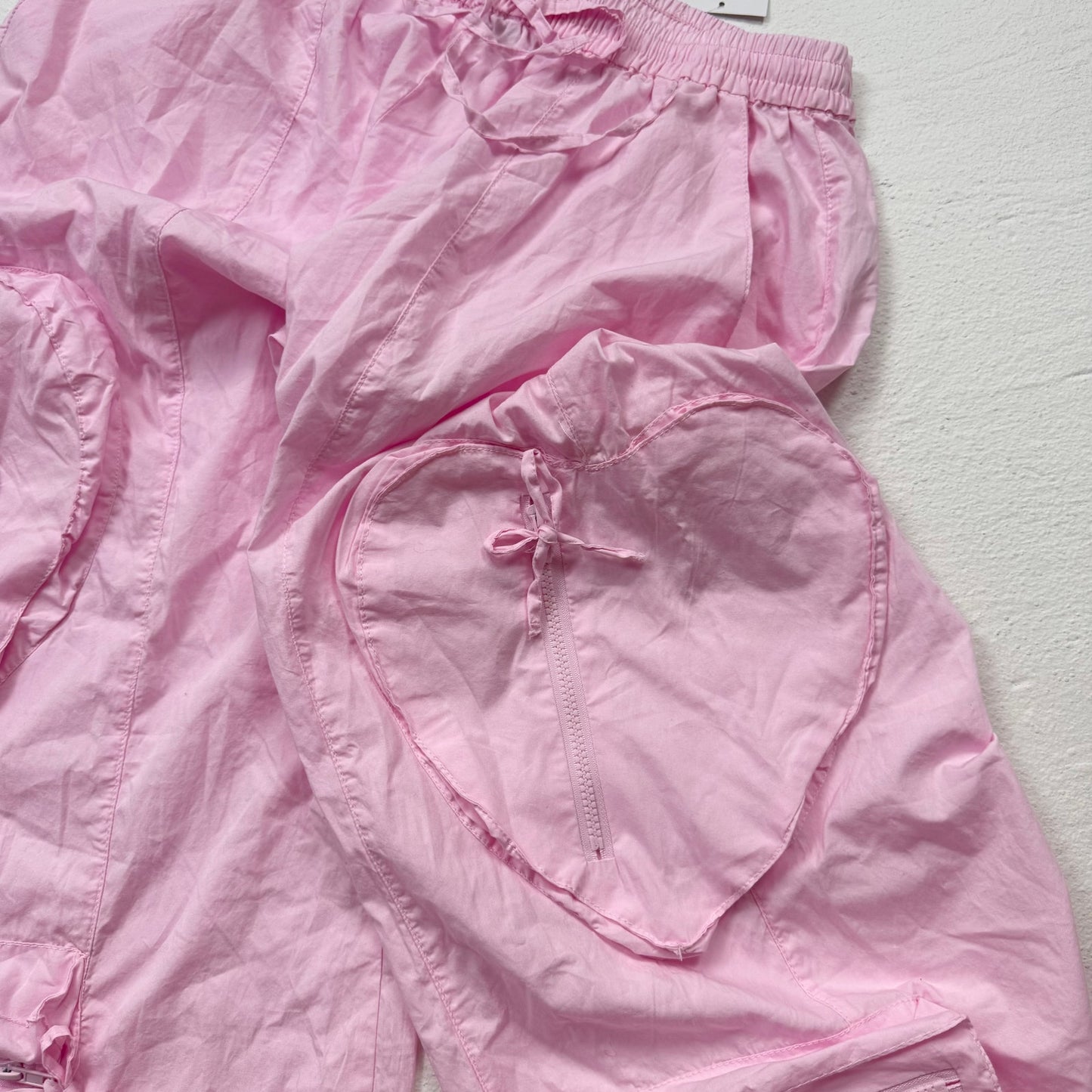 Secondhand Forever 21 Pink Cargo Wide Leg Pants Heart Pocket Bow Tie Detail, Size XL