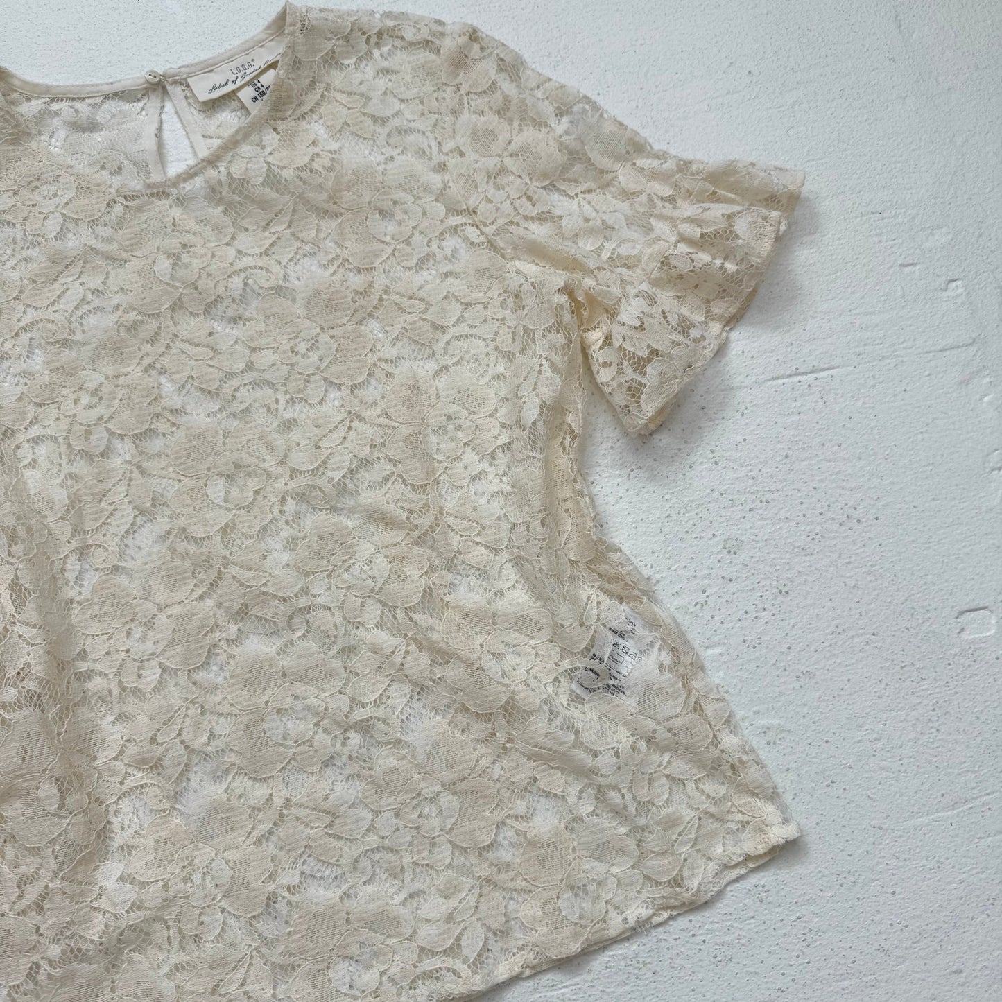 Secondhand LOGG H&M Flounce-Sleeved Cream Lace Blouse, Size 4