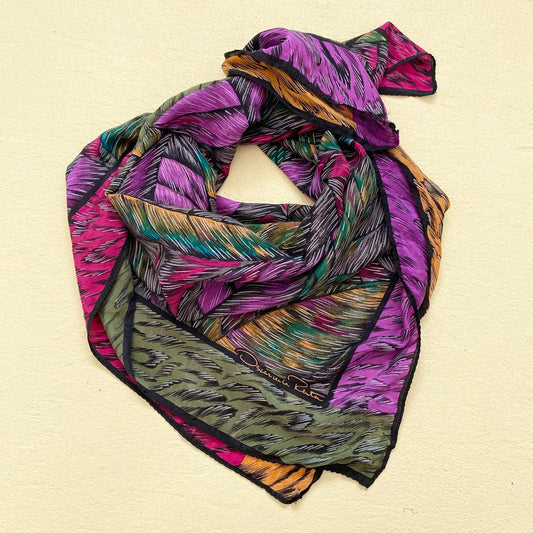 Vintage Oscar De La Renta Silk Leaf Print Scarf
