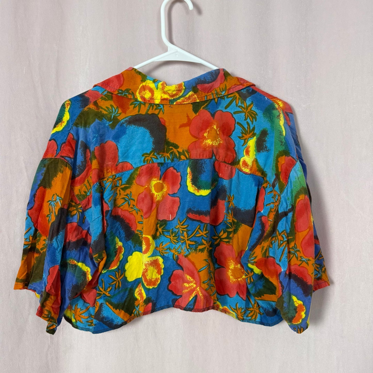 Upcycled Vintage Crop Hawaiian Shirt, Size Large