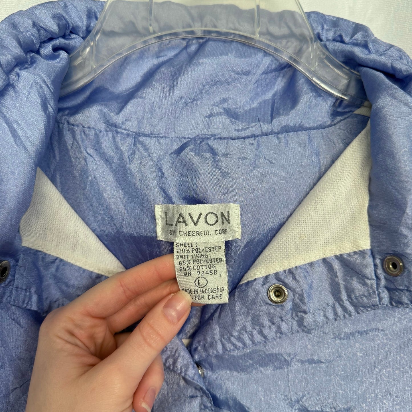 Vintage Lavon Periwinkle Windbreaker Jacket, Size Large