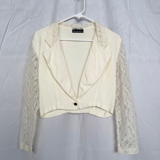 Vintage My Michelle Cream Lace Crop Blazer, Size Medium