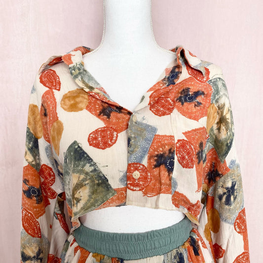 Upcycled Vintage Button Front Two Piece Skirt Set, Size S/M