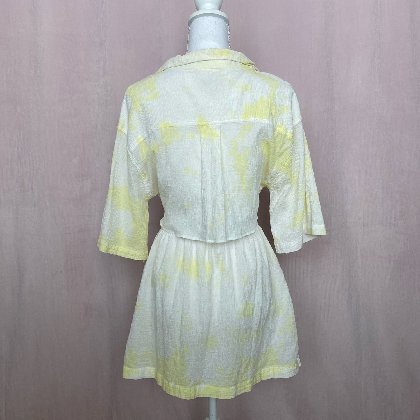 Upcycled Yellow Tie Dye Button Front Skirt Set, Size S/M
