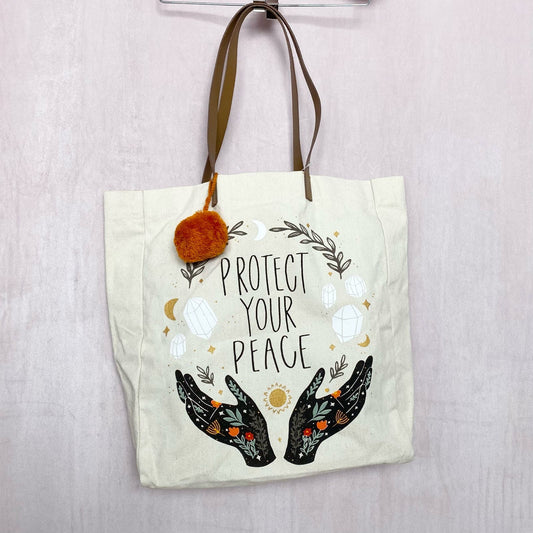 Preowned Kenzi Studio Protect Your Peace Graphic Woven Tote Bag