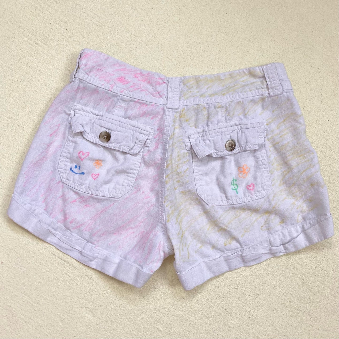Upcycled Old Navy Doodle Art Linen Blend Shorts, Size 2