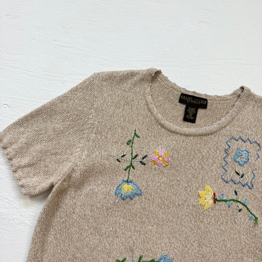 Vintage 90s Salon Studio Embroidered Knit Short Sleeve Sweater, Size XL