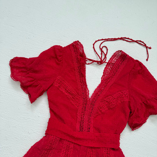 Secondhand Chicways Red Lace Polka Dot Romper, Size Small