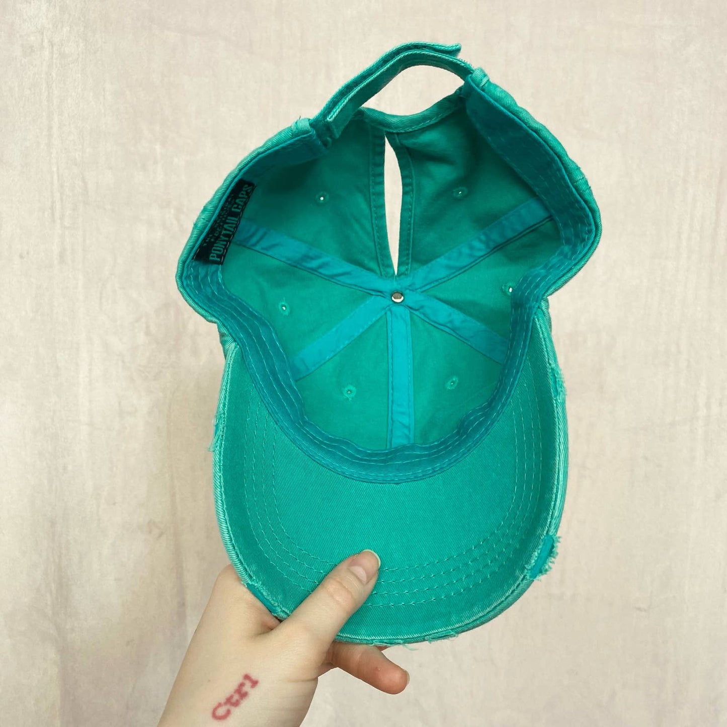 Secondhand KBEthos Distressed Vintage Ponytail Cap in Teal Green