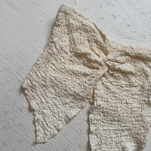 Secondhand Cream Crinkle Knot Strapless Crop Top, Size Small