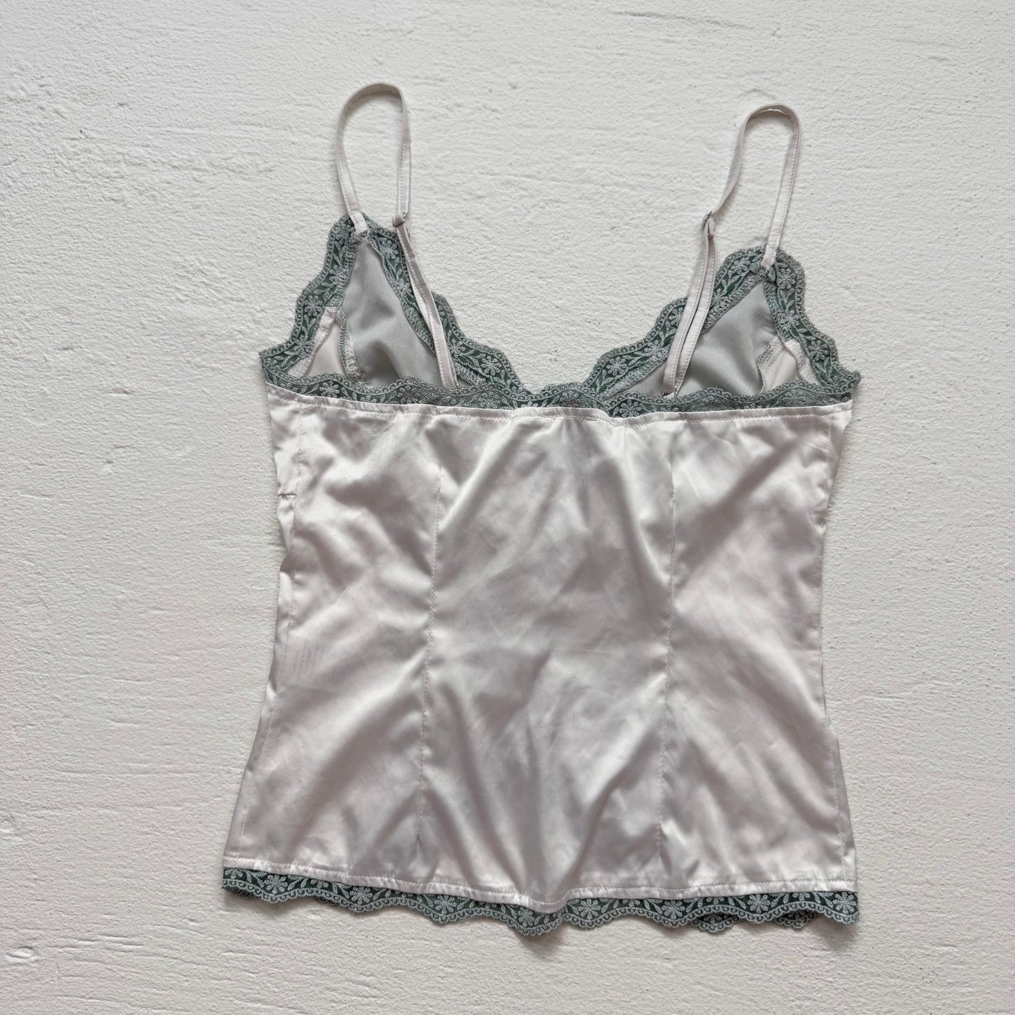 Secondhand Princess Polly Mint Green Satin Lace Button Cami Top, Size 4