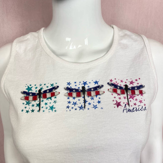 Reworked Y2K American Flag Dragonfly Crop Tank, Size Small